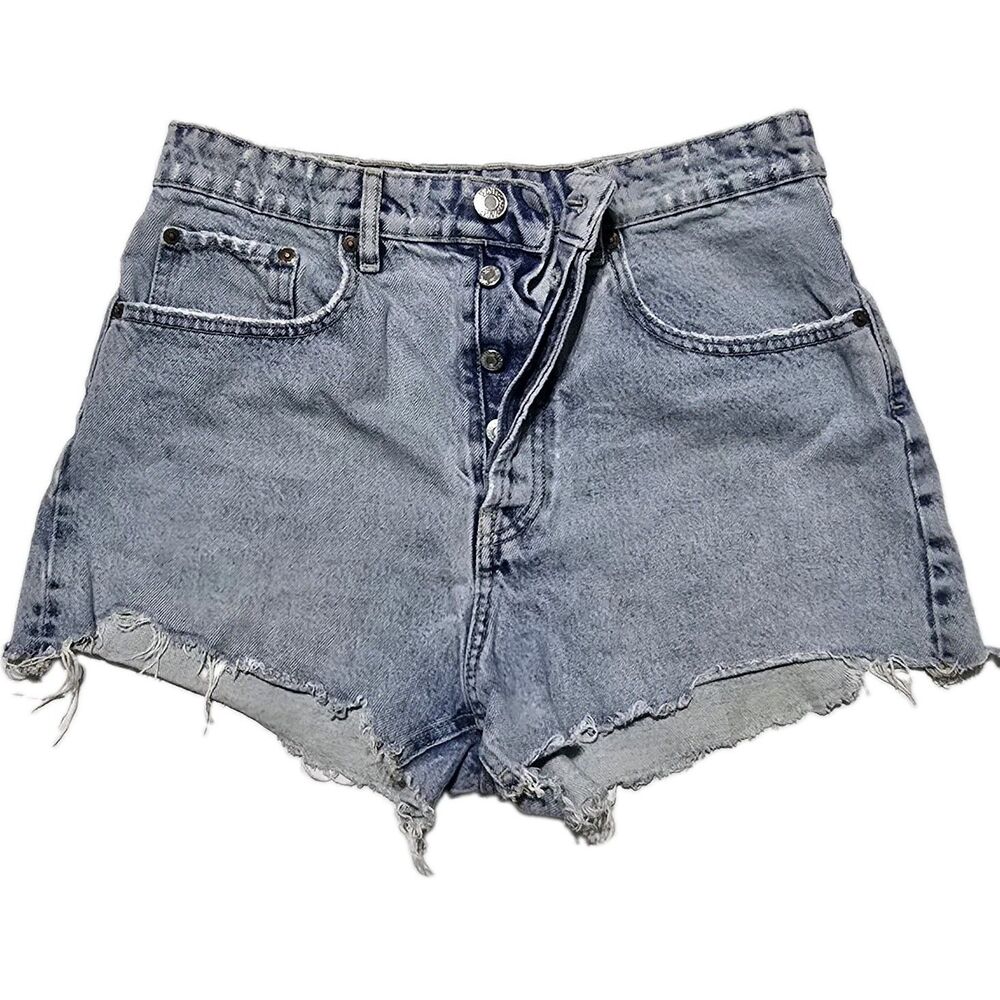 Zara Women's 8 High Rise Button Fly Distressed Frayed Denim Shorts